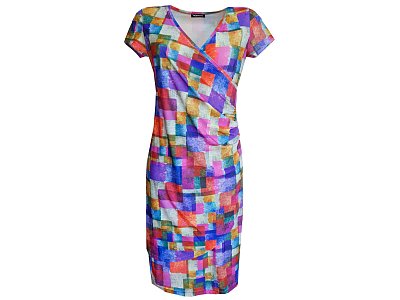 Barevné šaty s překládaným výstřihem - vel.38